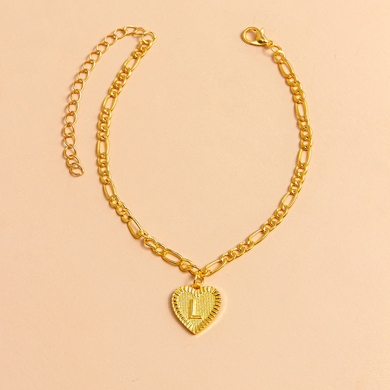 Initial Letter Anklet Gold Color Heart Pendant Foot Bracelets Women Jewelry dealsniper-net L