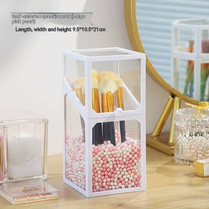 Makeup Brush Glass Storage Container Dustproof Cover Beauty dealsniper-net White Square Pink White Pearl