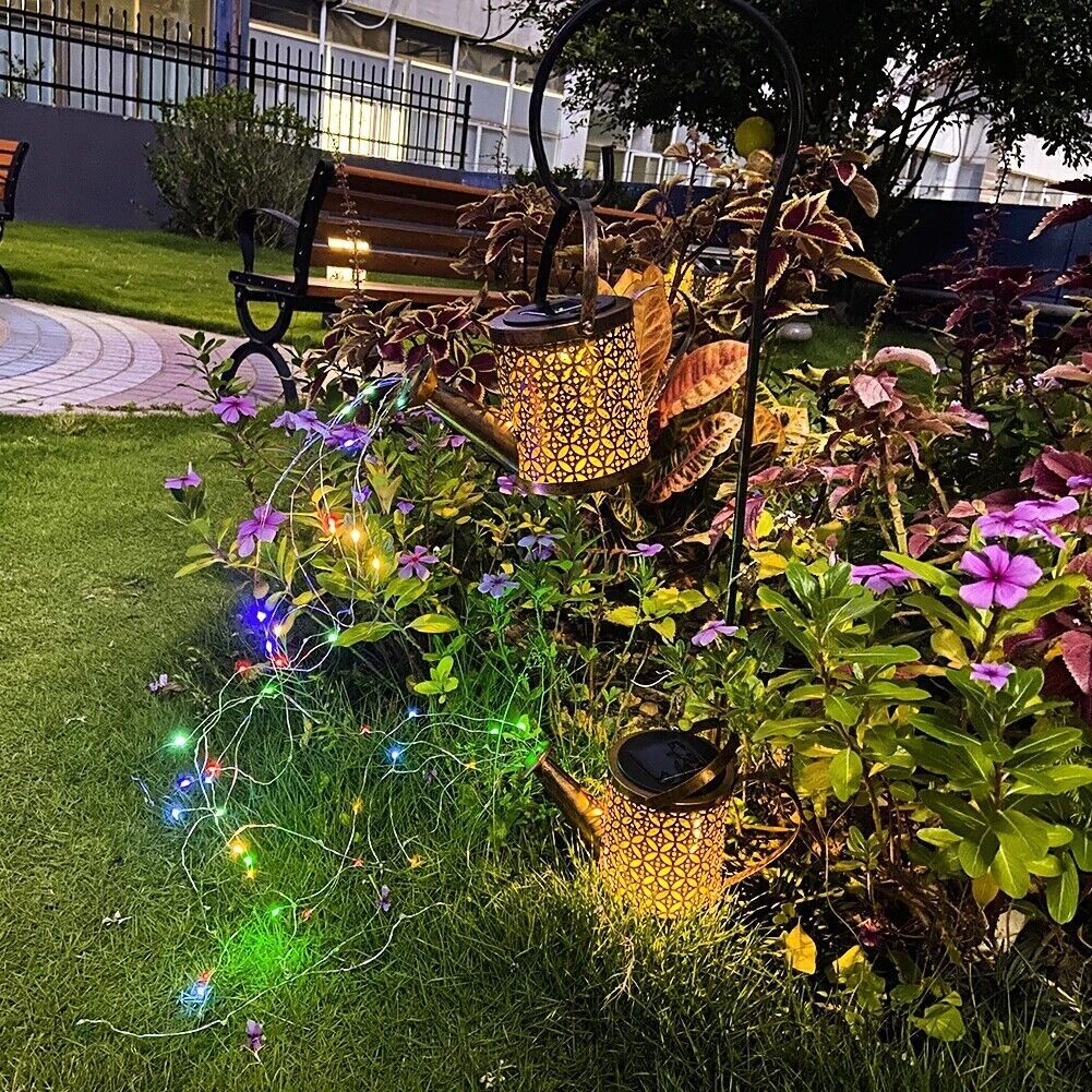 1 2pcs Watering Can Lights, Copper Solar Garden Lights Outdoor Gym From House