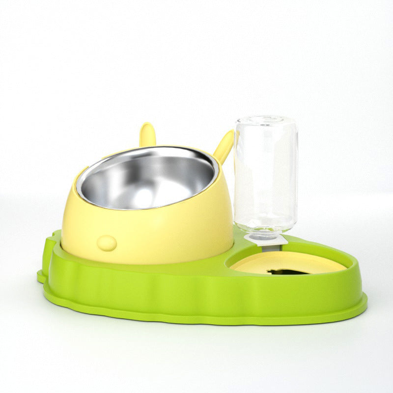 Double Bowl Stainless Steel Carrots Antiskid Pet Feeding Tool Tilt Design Carrot Appearance Dog Bowl For Indoor Pets Products Pets dealsniper-net Green Yellow