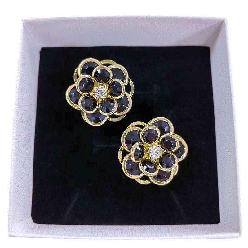 Female Sweet And Simple Small Flower Stud Earrings Jewelry dealsniper-net Black 1 pair