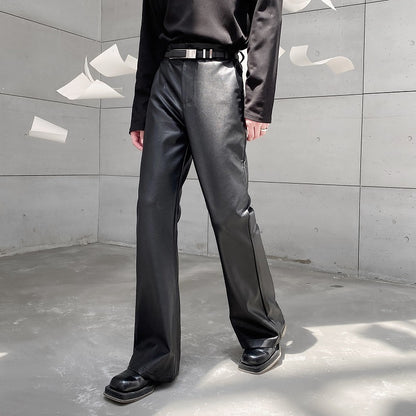 Mens Fashion Casual PU Leather Suit Pants