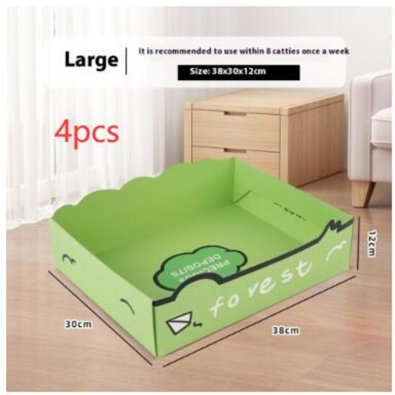 Portable Folding Semi-open Thickened Disposable Litter Box Pets Gym From House Litter Box Large F006 4 Pack