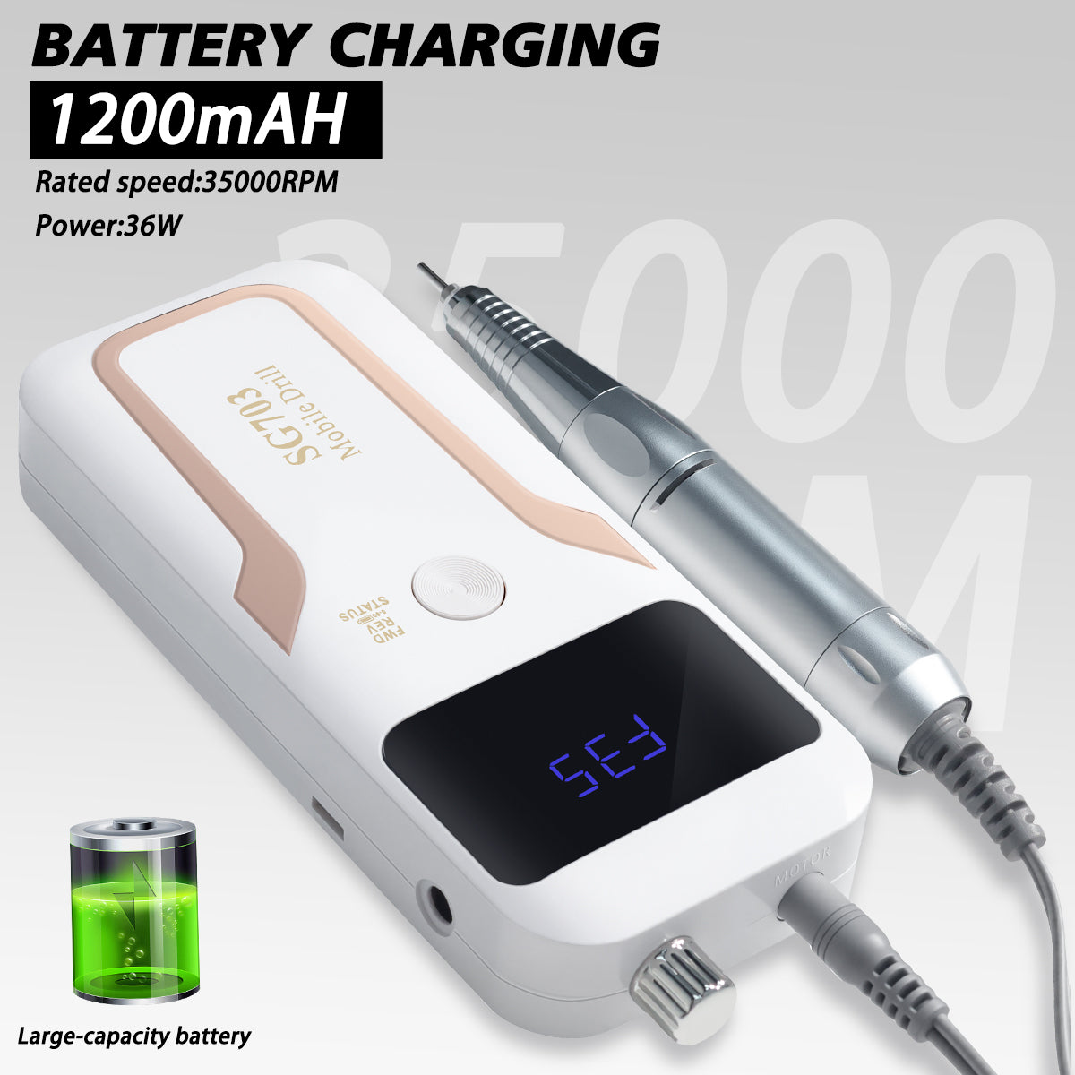 Portable Nail Drill Professional 35000 RPM, Rechargeable Electric Nail Beauty dealsniper-net