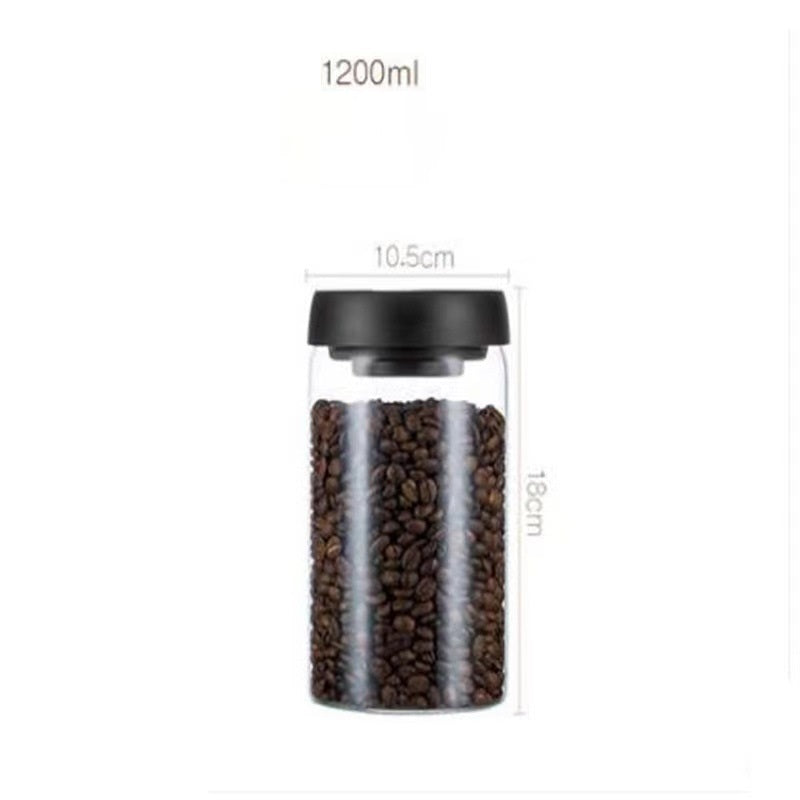Vacuum Sealed Jug Set Black Coffee Beans Glass Airtight Canister Kitchen DealSniper.net Black 1200ML