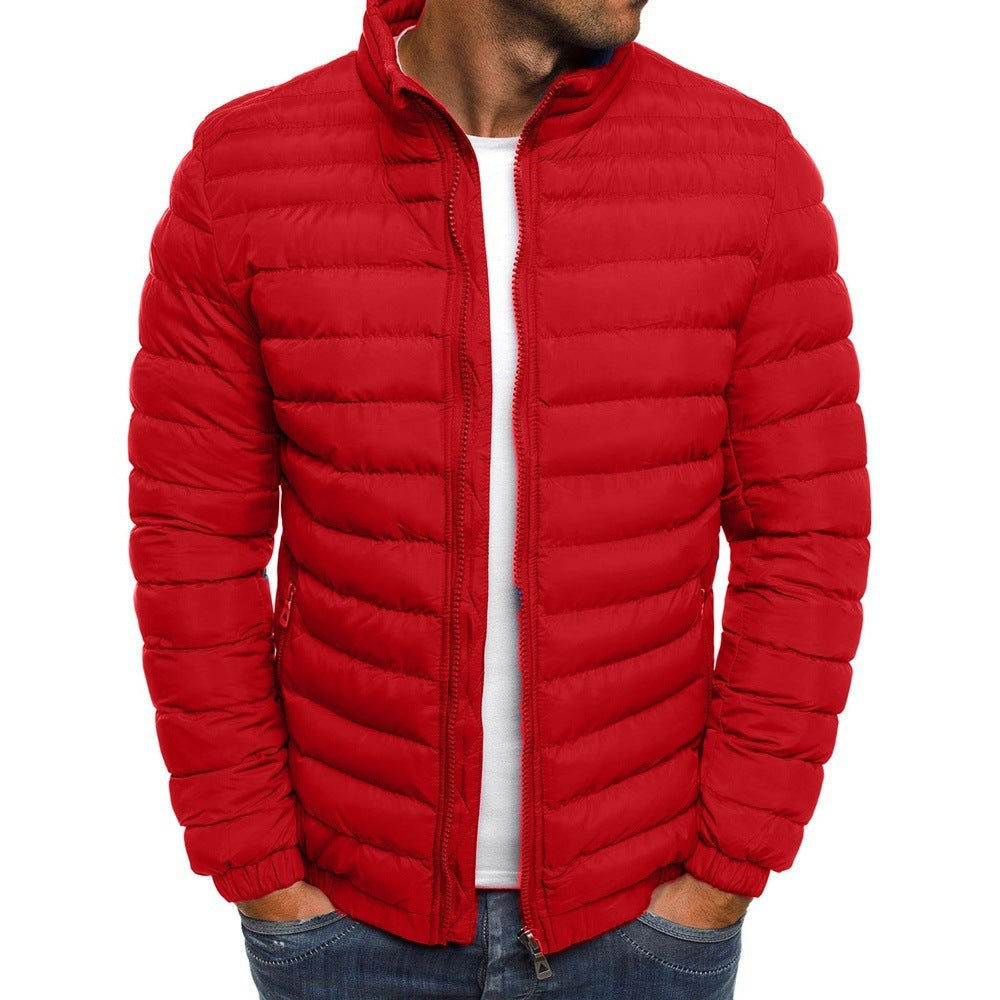 Men Jacket Zipper Solid Color Long Sleeves Pockets Overcoat Men DealSniper.net Bright Red 2XL
