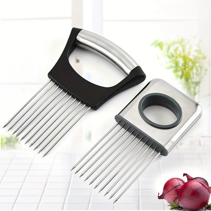 Onion Slicer Holder, Onion Holder For Slicing, 304 Stainless Steel Onion Slicer Cutter, Lemon Holder Slicer, Creative Onion Slicer Holder, Onion Slicer Cutter For Steak Tendons, Household Gadget, Kitc Kitchen DealSniper.net Black and silver