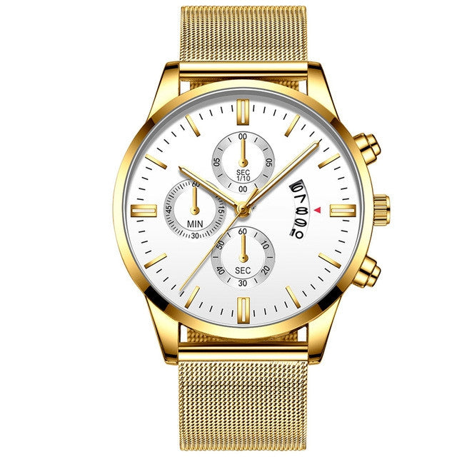 Mens Business Luxury Watches For Men Mesh Band Quartz Watch Jewelry Gym From House Gold White