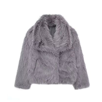 Winter Plush Coat Fashion Thicken Lapel Outwear Women dealsniper-net Gray L