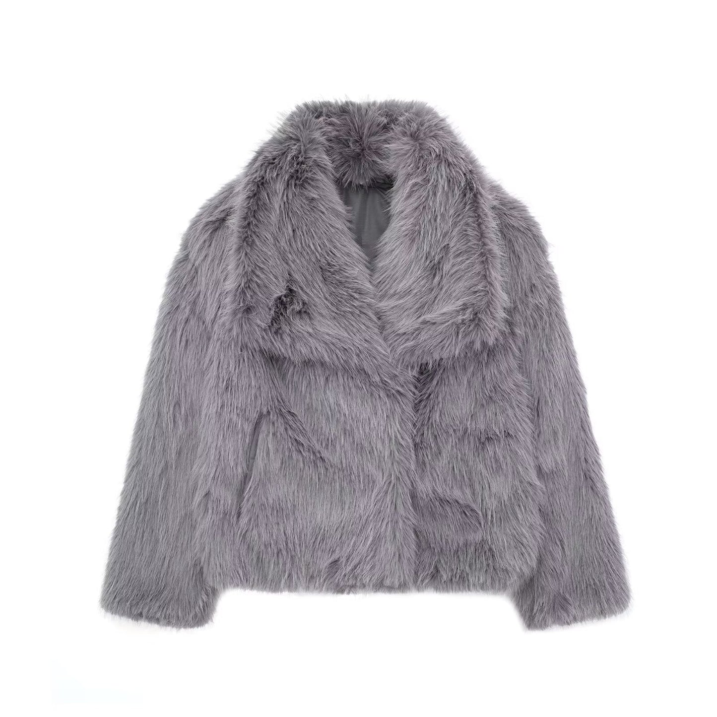 Winter Plush Coat Fashion Thicken Lapel Outwear Women DealSniper.net Gray L