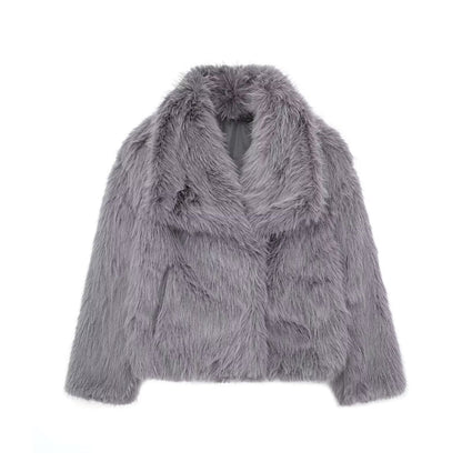 Winter Plush Coat Fashion Thicken Lapel Outwear Women DealSniper.net Gray L
