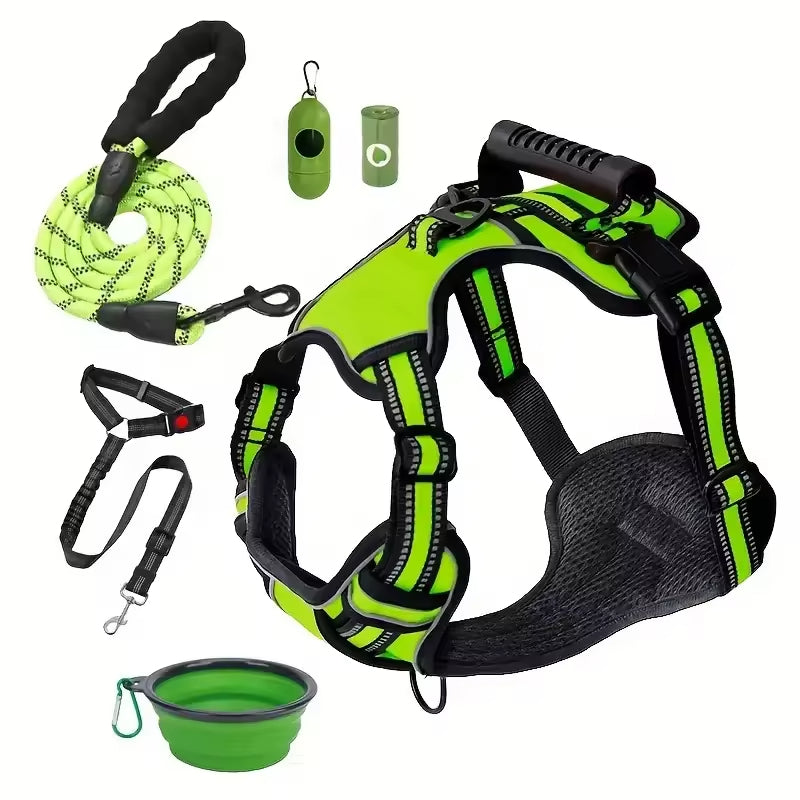 Tactical Service Dog Harness Strap Set Car Seat Belt Pets Gym From House Green L