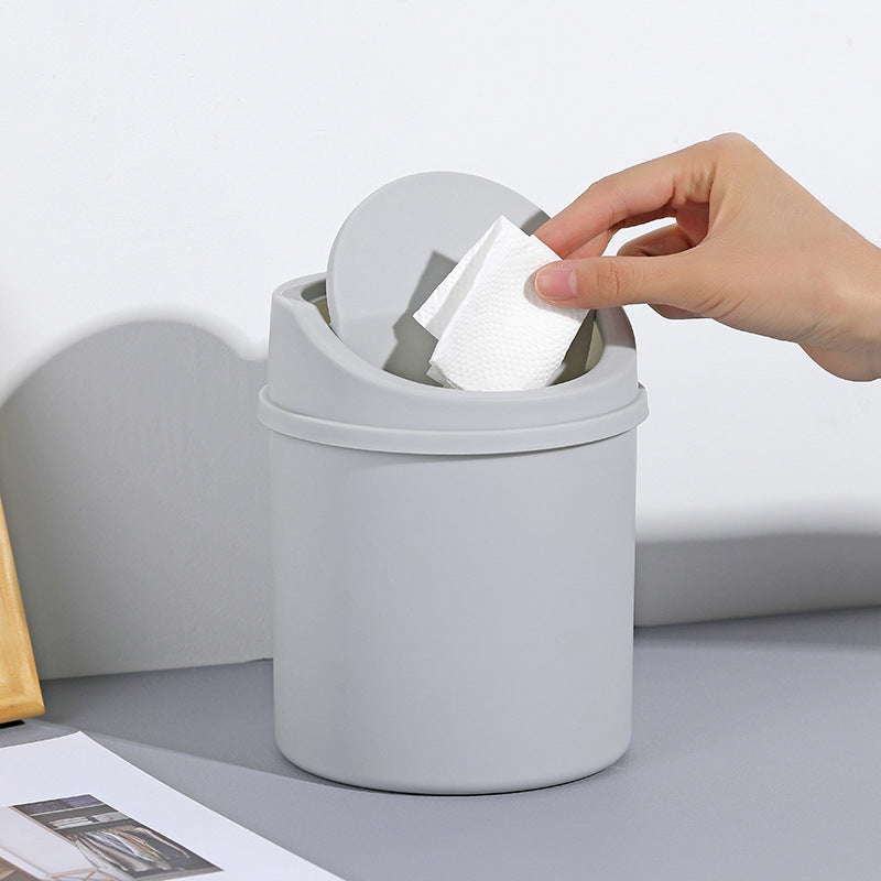 Cute Trash Can With Flip Cover On Office Desk House DealSniper.net Grey C