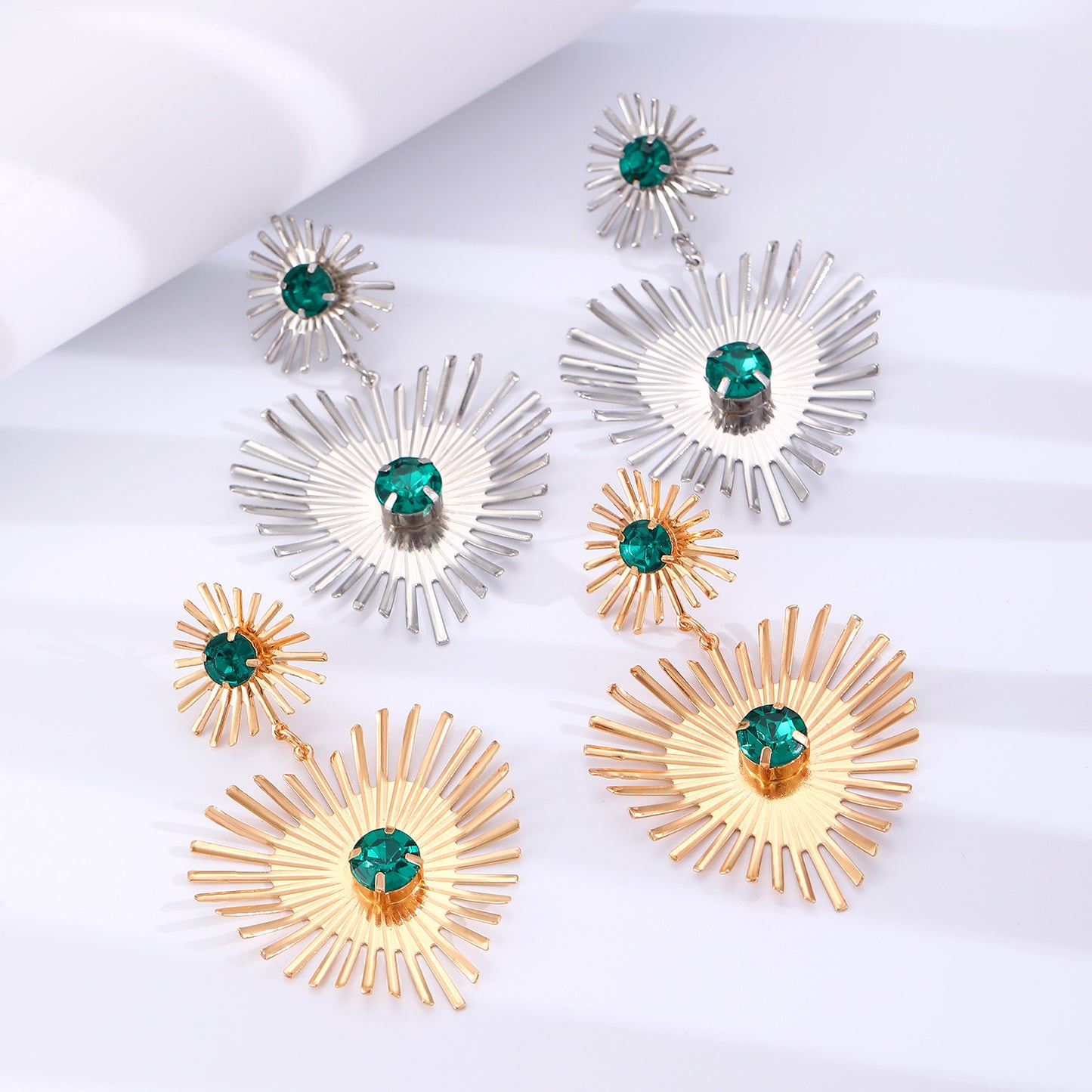 Bohemian Sunflower Heart-shaped Earrings With Rhinestone Jewelry dealsniper-net