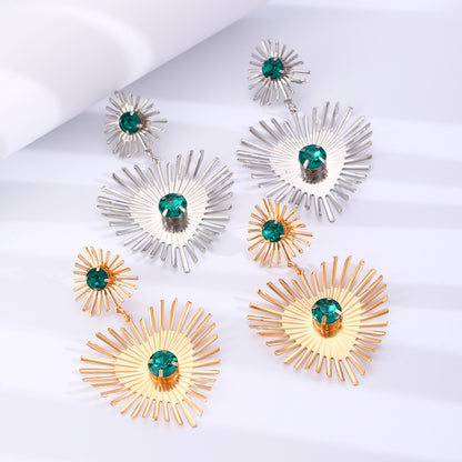 Bohemian Sunflower Heart-shaped Earrings With Rhinestone Jewelry dealsniper-net