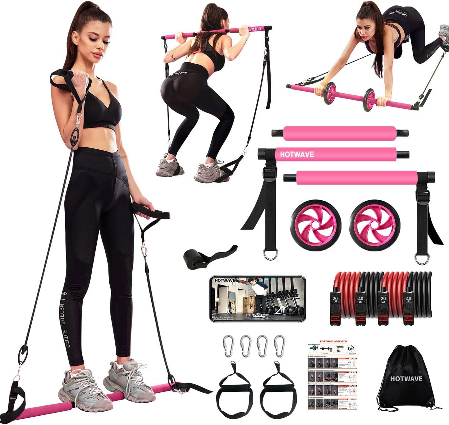 Pilates Bar Kit With Resistance Bands. Fitness Bar With Ab Roller For Abs Workout. Squat Machine.Core Strength Training Equipment.Portable Home Gym For Men And Women Sports DealSniper.net