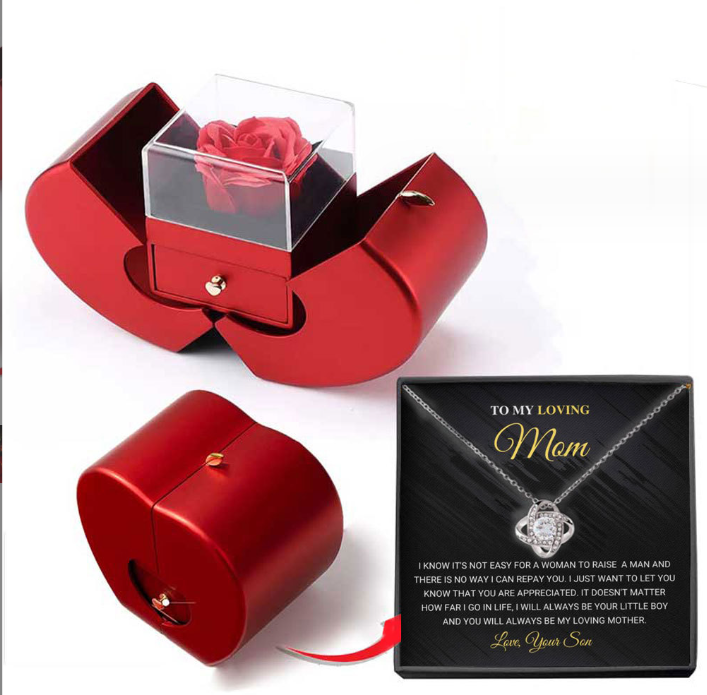 Fashion Jewelry Box Red Apple Christmas Gift Necklace Eternal Rose For Girl Mother's Day Valentine's Day Gifts With Artificial Flower Rose Flower Jewelry Box Jewelry dealsniper-net Necklace Silver Card Apple Box English