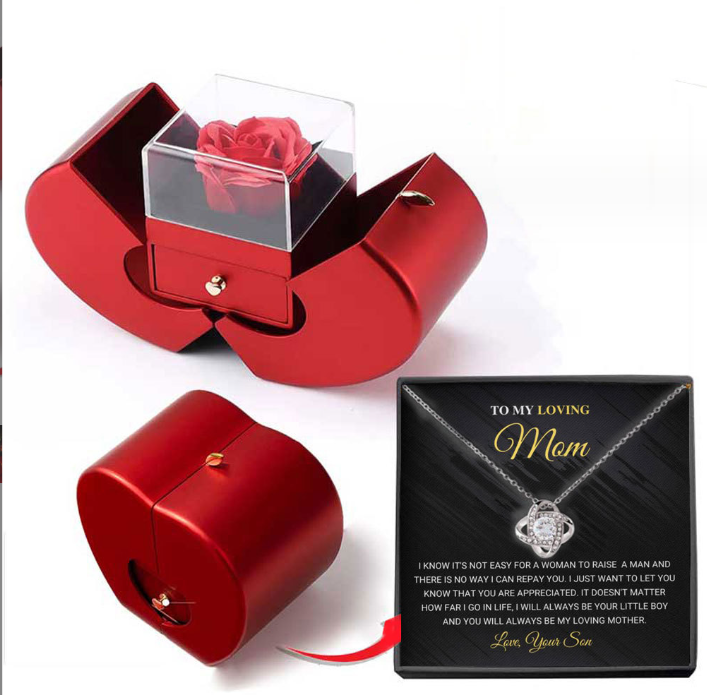 Fashion Jewelry Box Red Apple Christmas Gift Necklace Eternal Rose For Girl Mother's Day Valentine's Day Gifts With Artificial Flower Rose Flower Jewelry Box Jewelry DealSniper.net Necklace Silver Card Apple Box English