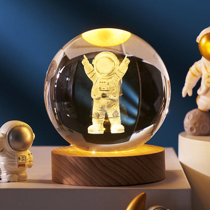 Luminous Starry Sky And Planets Moon Moon Crystal Ball Holidays DealSniper.net Solid Wood Lamp Holder Single Astronaut 6CM