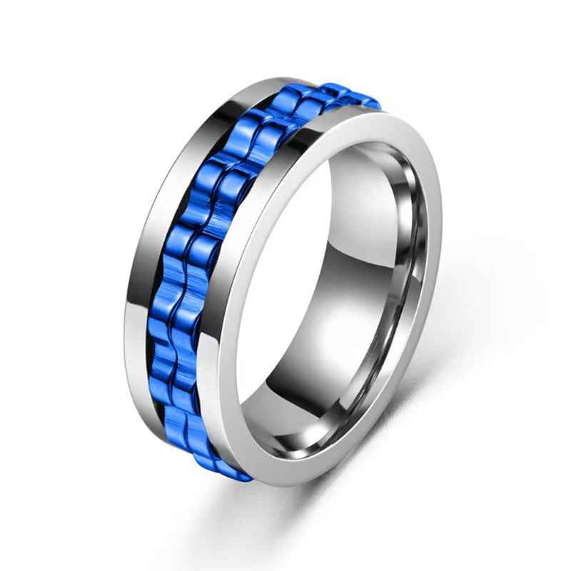 Titanium Spinner Square Texture Ring For Men High Polished Jewelry dealsniper-net Blue No 10