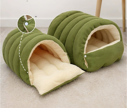 Removable And Washable Closed Cat House Winter Warm Pet Sleeping Nest Pets Gym From House Large Size Light Green