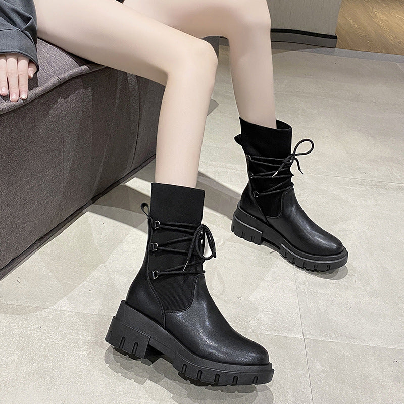 Women Fashion Short Tube Strap Elastic Ankle Boots Women dealsniper-net Black1 35