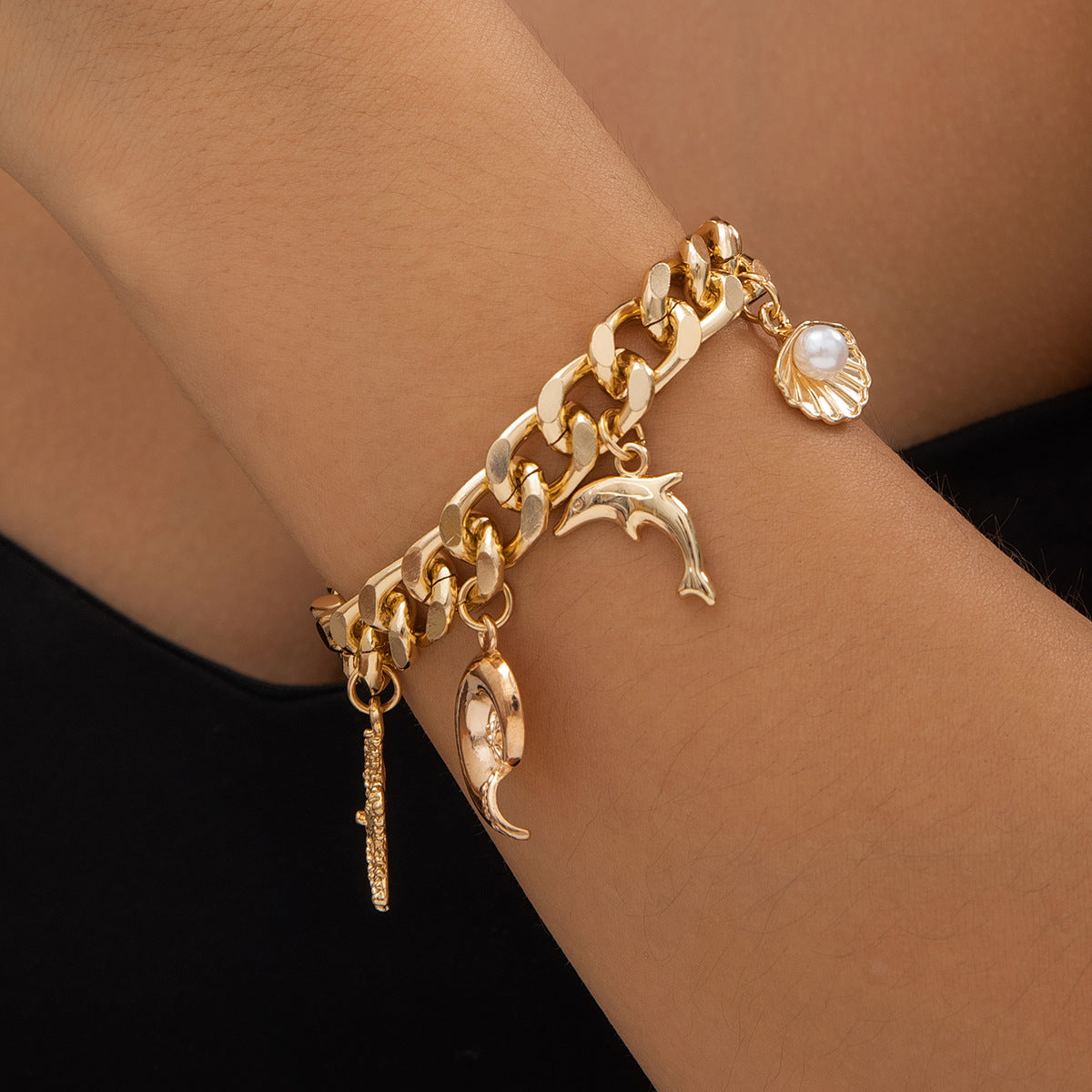 Creative Boho Conch Dolphin Starfish Pendant Fashion Jewelry Jewelry dealsniper-net Bracelet Gold