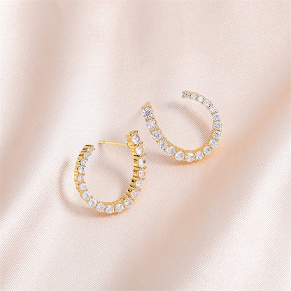 Women's C-shaped Stud Earrings With Rhinestones Earrings Jewelry dealsniper-net White Gold Plated