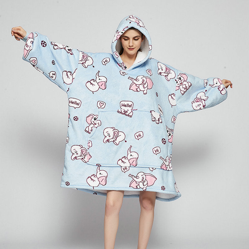 Ovesized Wearable Blanket Hoodie Winter Cute Print