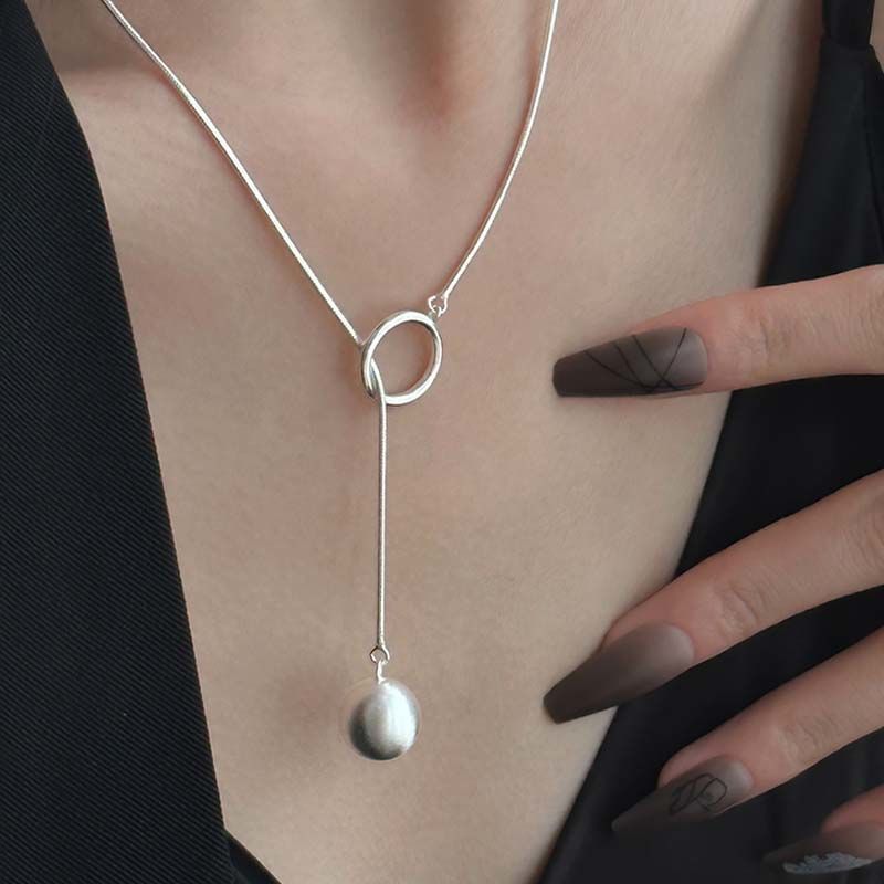 Ins Round Ball Ring Long Necklace Fashion Personality Jewelry Jewelry dealsniper-net Silvery