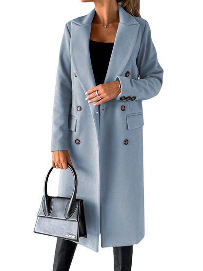 Long Sleeve Lapel Coat Winter Fashion Solid Double Breasted Women DealSniper.net Sky Blue 2XL