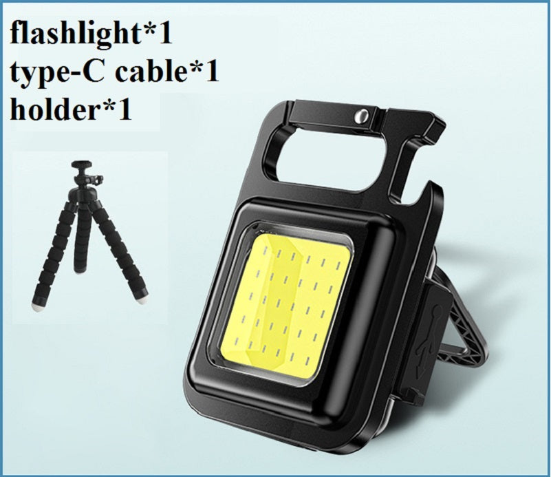 Mini Portable Flashlight Rechargeable Glare COB Keychain Light Outdoor DealSniper.net With holder