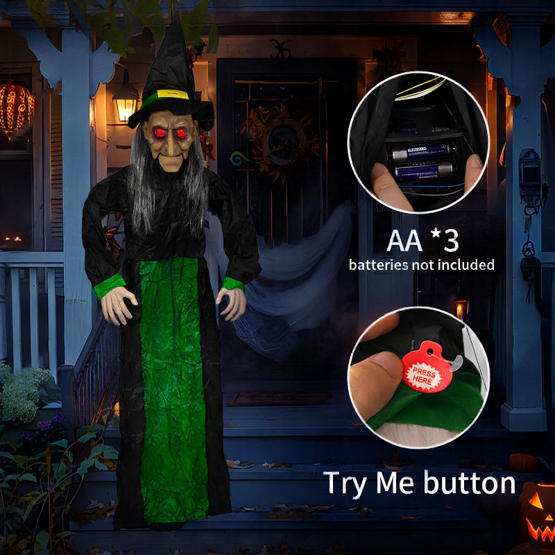 Horror Halloween Witch Hanging Ghost Electric Mouth Opening Sensor Holidays DealSniper.net