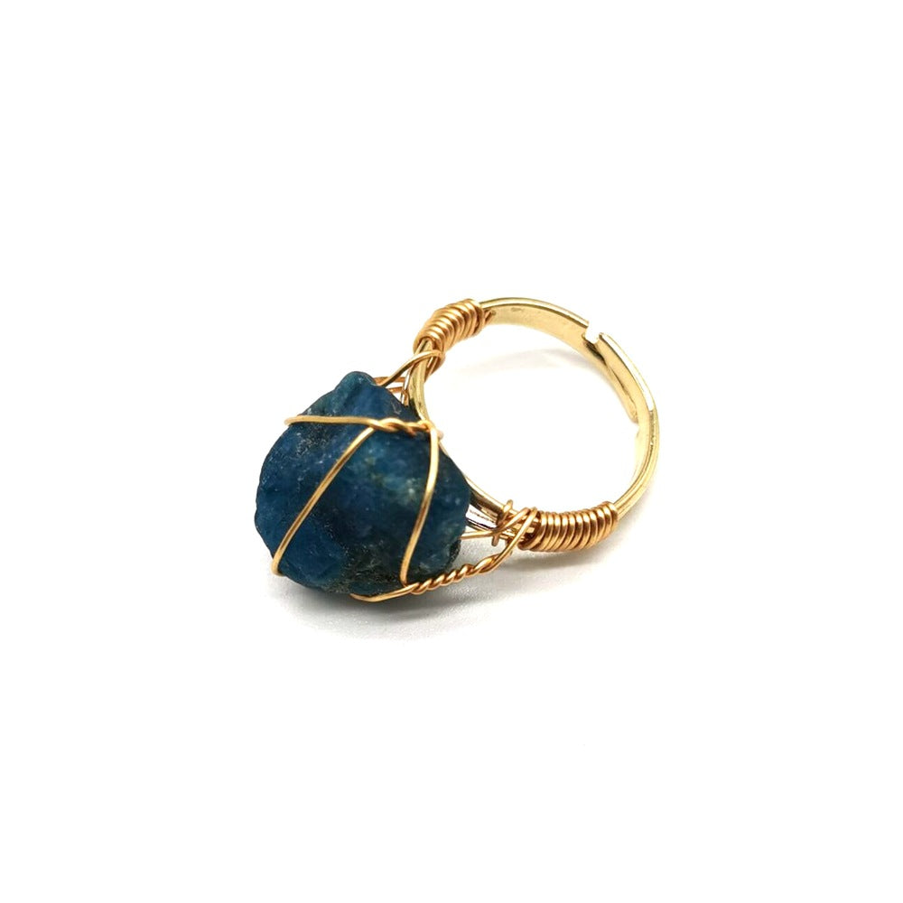 Personality Hand Wrapped Rough Stone Agate Ring Jewelry DealSniper.net Aquamarine adjustable