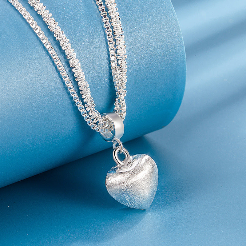 Double Layer Brushed Heart Pendant Necklace For Women Jewelry dealsniper-net