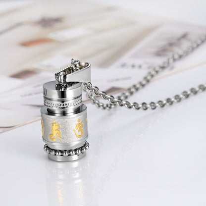 Trend Titanium Steel Prayer Wheel Six-word Mantra Pendant Jewelry dealsniper-net