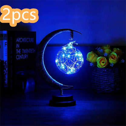 Led Moon Light Wrought Iron Ornament Light Star Shape Home Decor dealsniper-net Blue Battery models A Round ball 2PCS