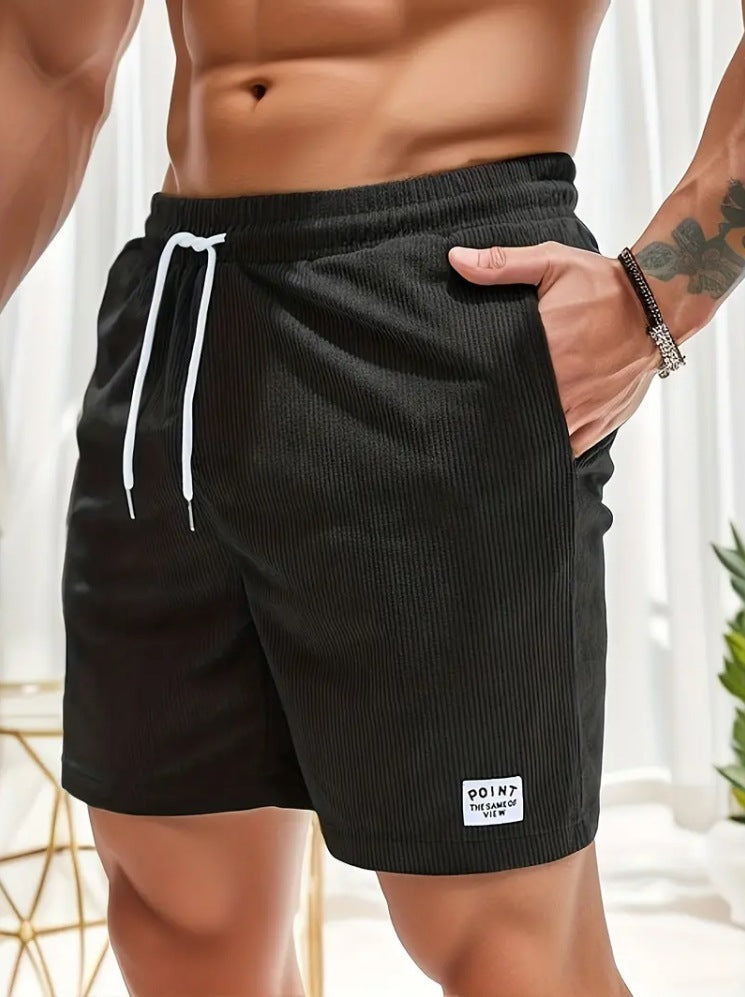 Lace-up Drawstring Shorts Summer Corduroy Sports Short Pants Mens Clothing Men dealsniper-net 2XL Black 1PC