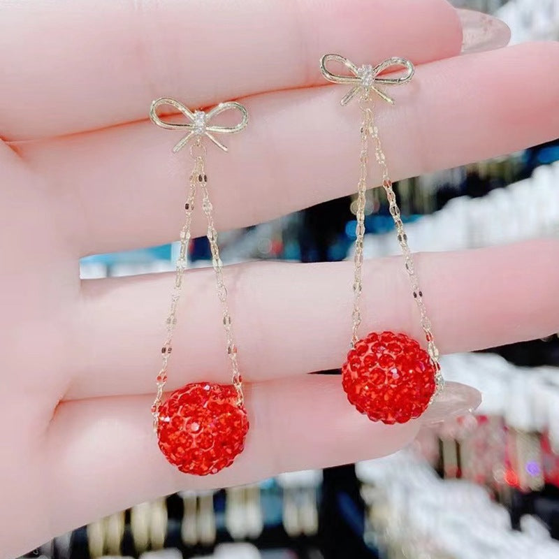 Golden Bow With Red Rhinestone Fashion Simple Eardrops Jewelry dealsniper-net