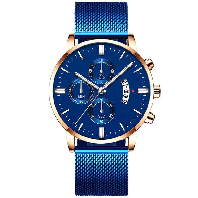 Mens Business Luxury Watches For Men Mesh Band Quartz Watch Jewelry Gym From House Blue Rose Gold