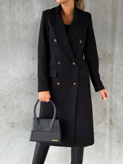 Long Sleeve Lapel Coat Winter Fashion Solid Double Breasted Women DealSniper.net Black 2XL