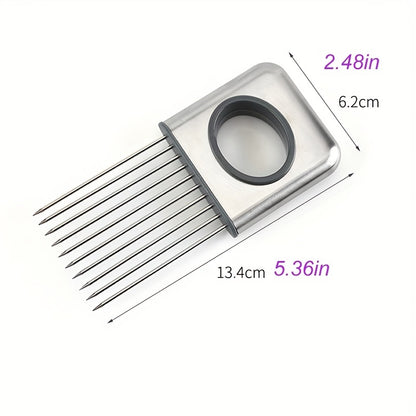 Onion Slicer Holder, Onion Holder For Slicing, 304 Stainless Steel Onion Slicer Cutter, Lemon Holder Slicer, Creative Onion Slicer Holder, Onion Slicer Cutter For Steak Tendons, Household Gadget, Kitc Kitchen DealSniper.net Silver
