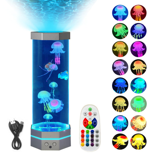 Jellyfish Lava Lamp 17 Colors Changing 15inch Jellyfish Lamp Home Decor dealsniper-net 36RGB Remote Control 17 Colors Metallic Silver