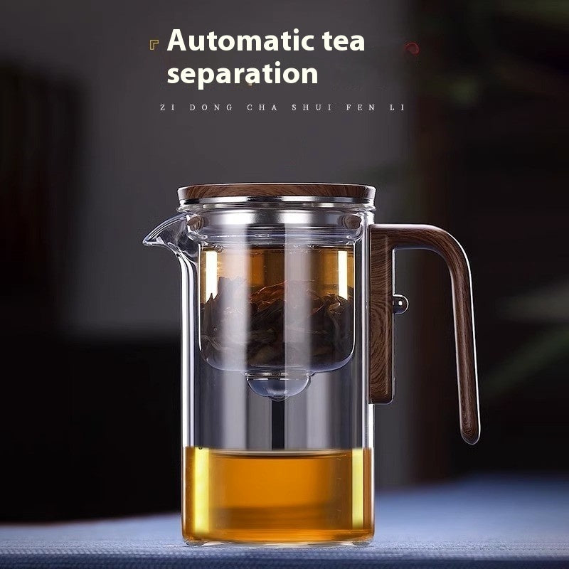 One Click Magnetic Teapot Separation Filtration Glass Tea Pot Wood Handle Tea Water Separation Inner Container Teapot Kitchen dealsniper-net