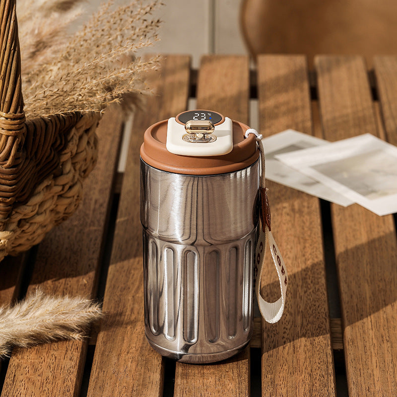 Smart Digital Thermal Bottle Portable Coffee Mug Kitchen dealsniper-net Antique Silver Coffee 450ml