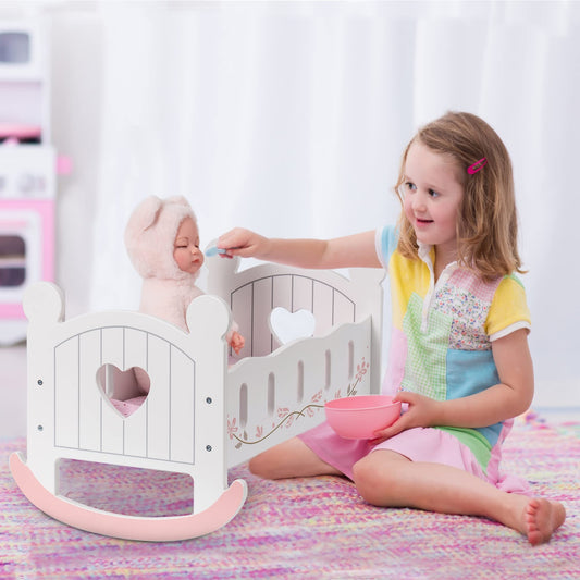 Wooden Doll Cradle Rocking Baby Doll Crib