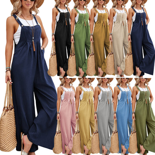 Women Long Bib Pants Overalls Casual Loose Rompers