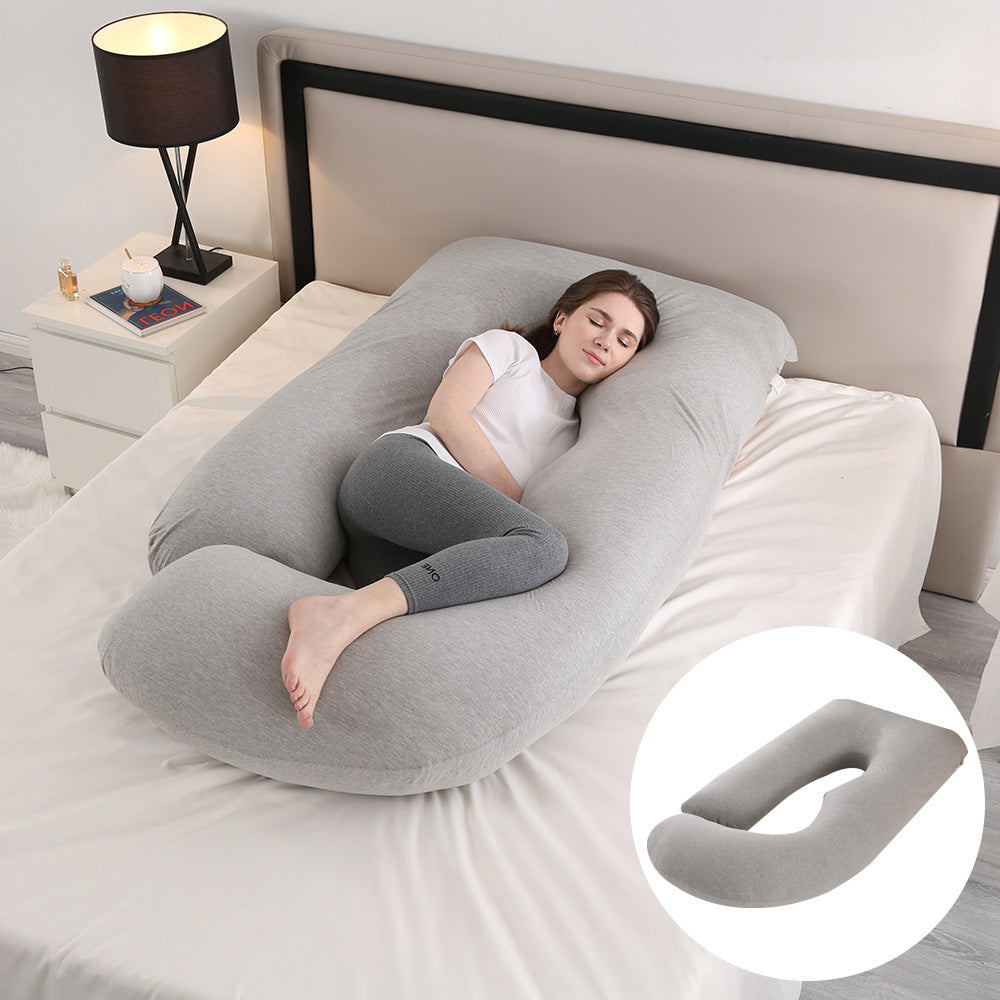 Maternity Pillow Waist Support Side Sleeping Slope Pillow J-type Health DealSniper.net Knitted Light Gray 65x90x175cm