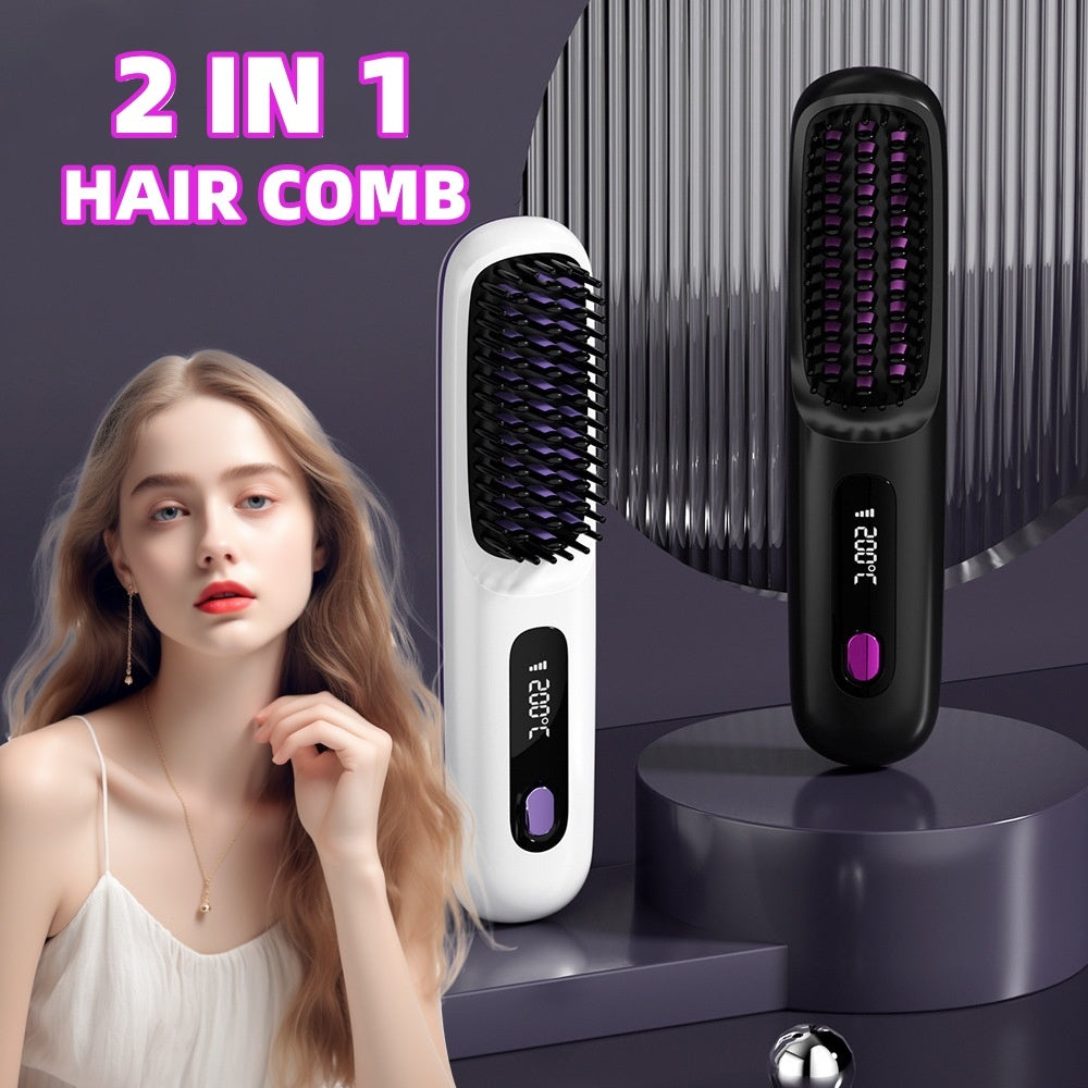 2 In 1 Straight Hair Comb Wireless Hair Straightener Brush Hair Beauty dealsniper-net