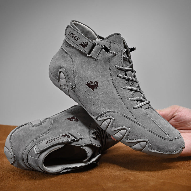 Men's High Top Cotton Shoes Casual Fleece Thickening Men DealSniper.net Grey 35 Microfiber leather